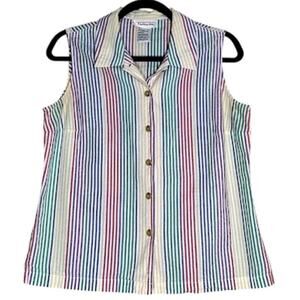 TALBOTS | Pastel Rainbow Stripe Sleeveless Button Down Preppy Teacher Pride M